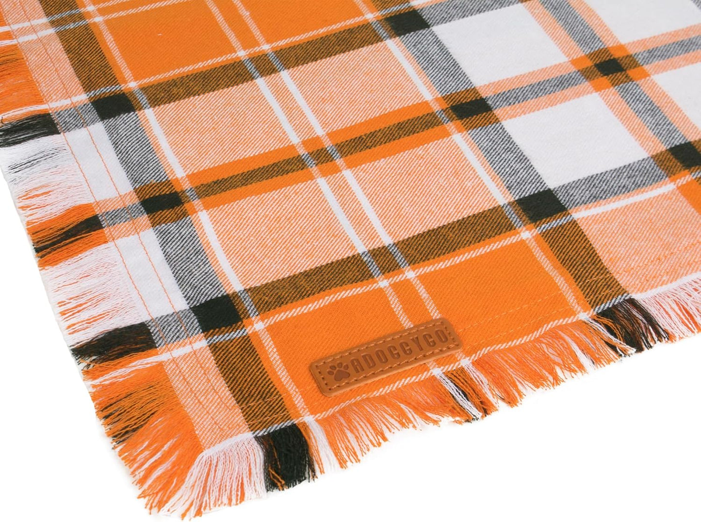 ADOGGYGO Fall Dog Bandanas, Halloween Thanksgiving Pet Bandana, Multiple Sizes Offered, Orange Plaid Fall Holiday Bandana for Medium Large Dogs Pets (Large)