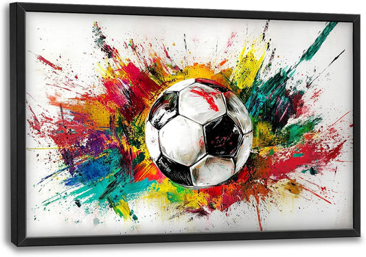 Extra Large Framed Soccer Wall Art,Oversized Colorful Graffiti Sport Ball Wall Decor Pictures for Living Room,Canvas Print Painting Modern Artwork Bedroom Office Bathroom Home Decor 36L x24W