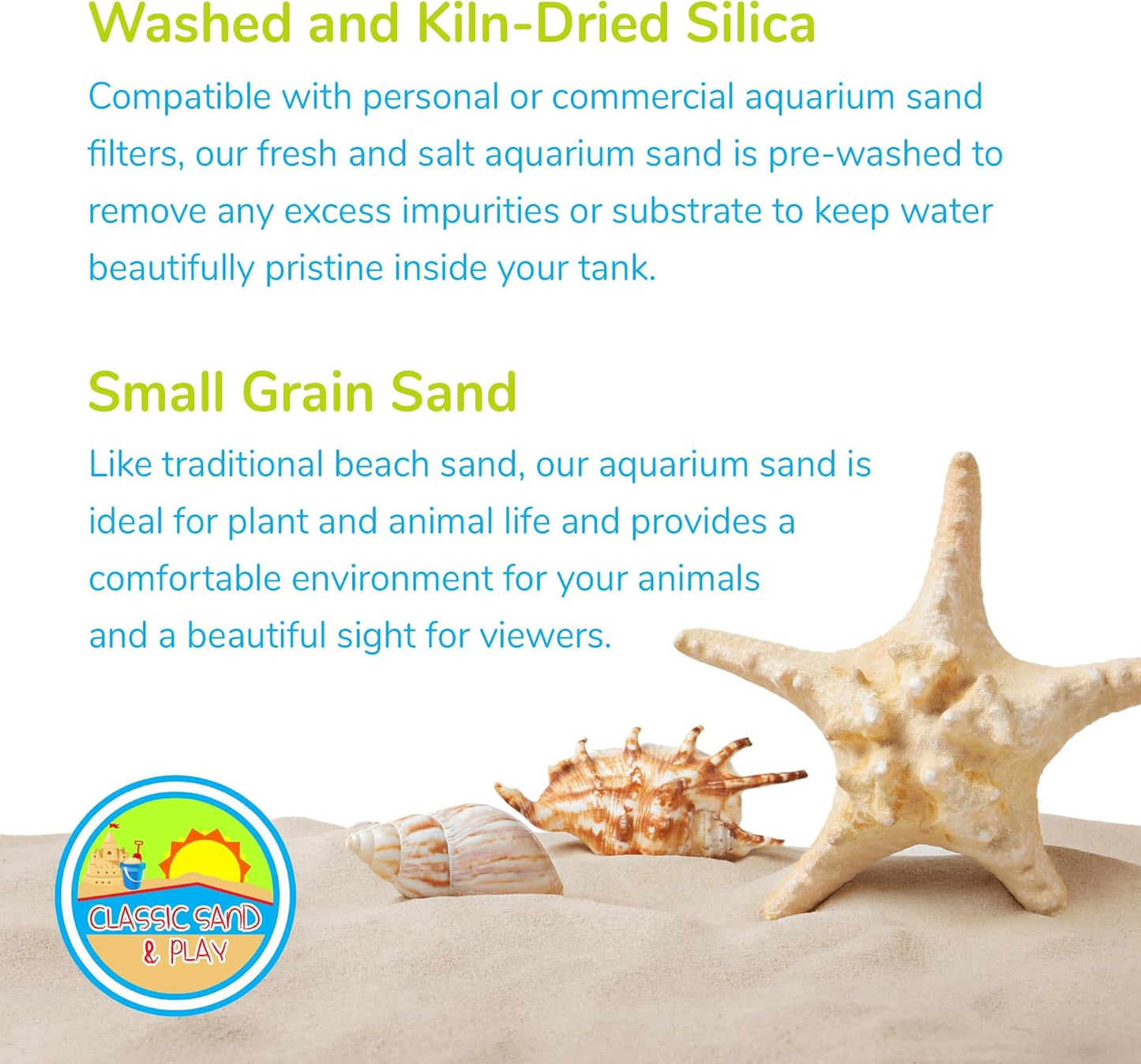 CLASSIC SAND & PLAY Natural Aquarium Sand for Freshwater and Saltwater Tanks, 40 lb. Bag, Improves Filter Life and Filtration Process, Pre-Washed Fine Sand, Blue