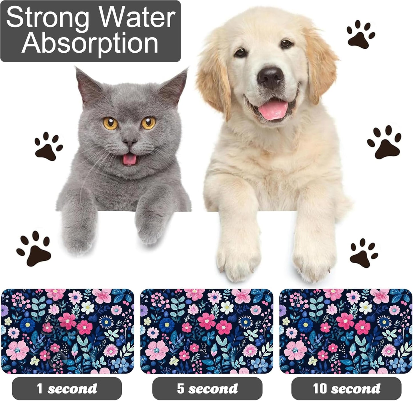 Groovy Wildflowers Pet Feeding Mat-Quick Dry Absorbent Dog Cat Food Mat, Anti-Slip Water Bowl Mats for Messy Eaters-No Stains Indoor Pet Accessories 12"x20"
