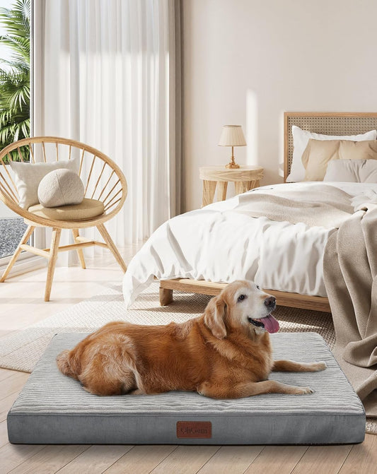 OhGeni Orthopedic Waterproof & Machine Washable Dog Bed for Medium Large Pets, Cat Mat with 25D Egg Crate Foam, Non-Slip Bottom & Removable Cover, Invisible Zipper, 44 Inches(Gray)