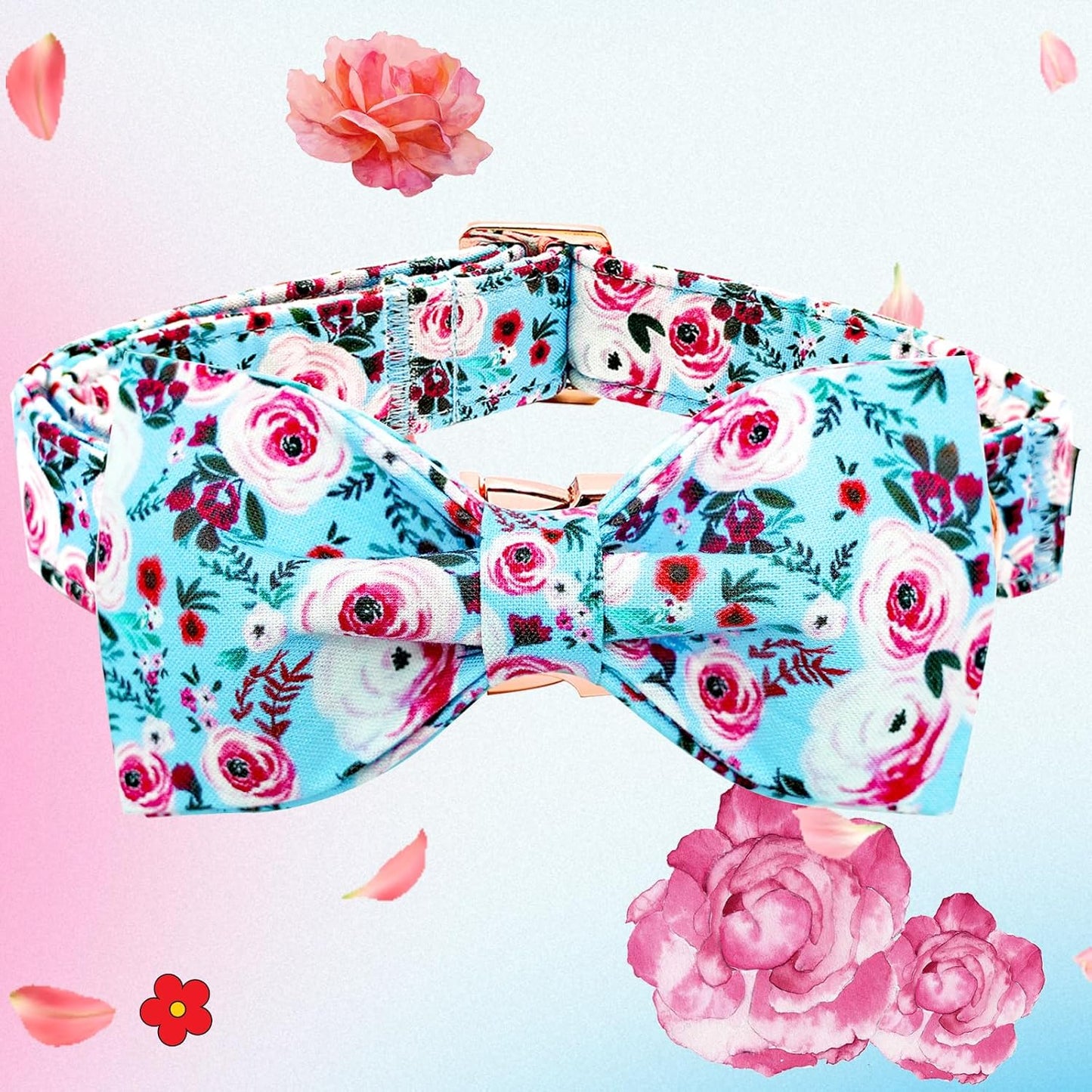 Elegant little tail Dog Collar, Rose Print Pet Collar Summer Dog Collar Durable Metal Buckle Dog Collars Cotton Pet Adjustable Dog Collars for Small Dogs