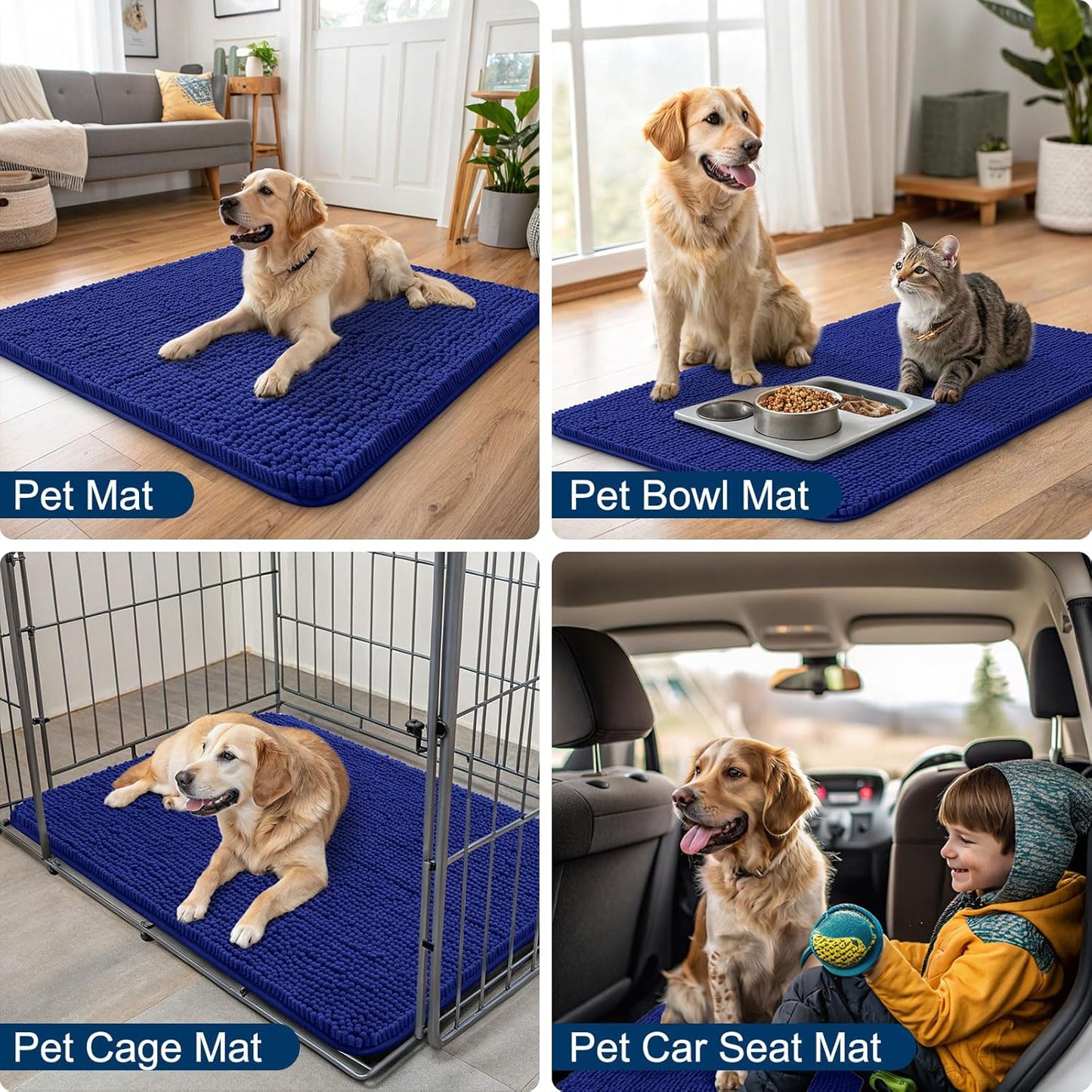 Smiry Dog Door Mat for Muddy Paws 24x16, Absorbs Moisture and Dirt Doormat, Non-Slip Washable Quick Dry Chenille Front Door Mat Indoor Entrance, Entryway Carpet for Inside Floor, Navy Blue