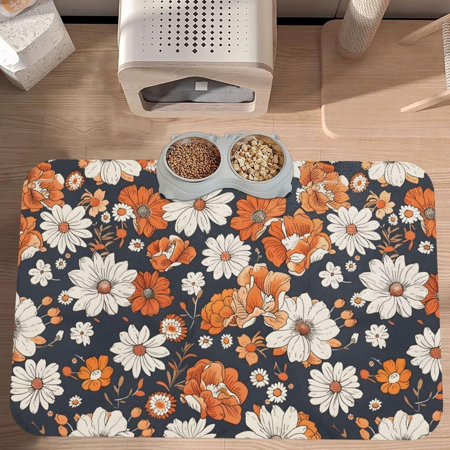 Watercolor Daisy Dog Food Mat Absorbent Bowl Mats No Stains Quick Dry Waterproof Pet Cat Placemats for Food and Water, 30x45cm