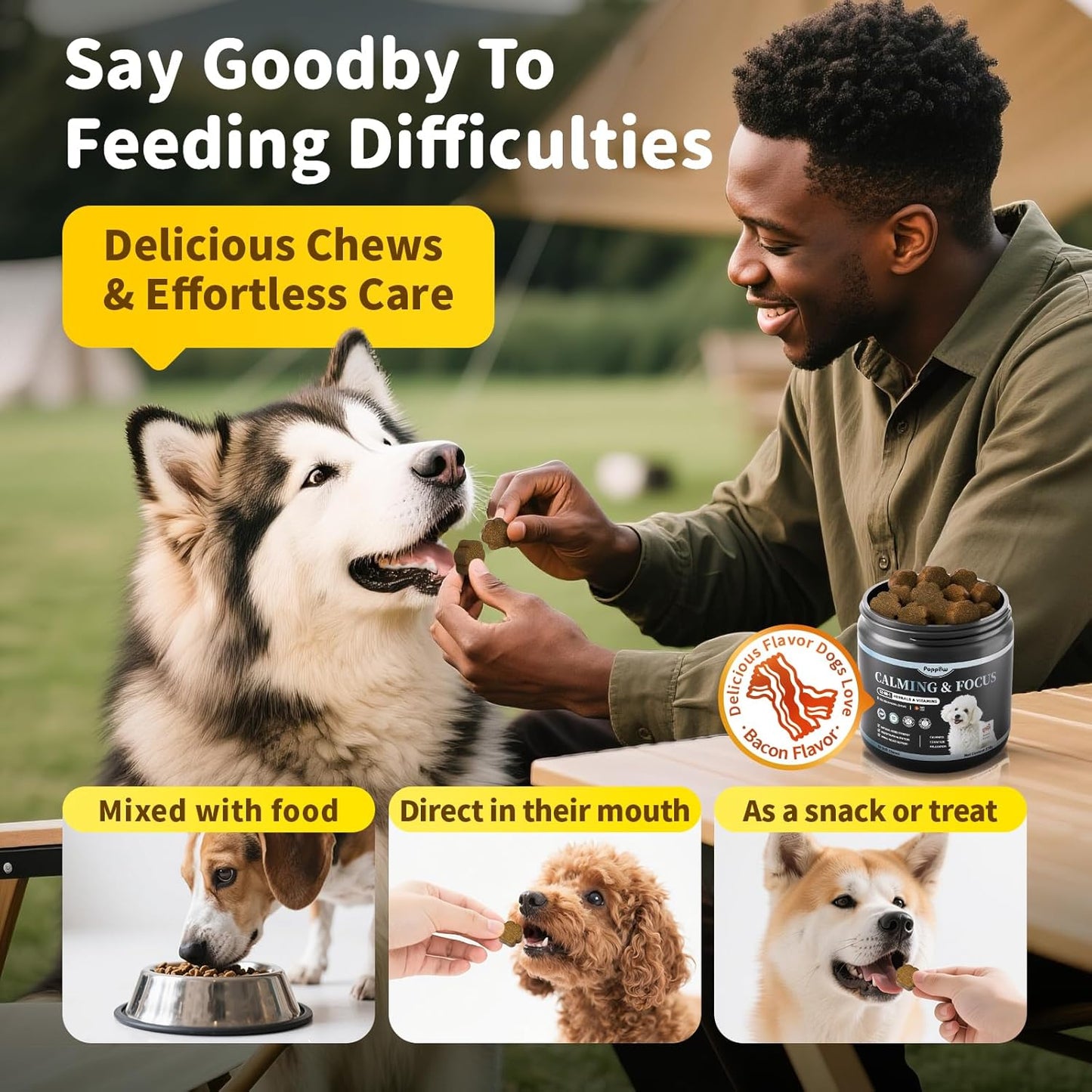Calming Chews for Dogs – 12-in-1 Dog Calming Treats with Herbal & Vitamins, Relaxation, Focus & Behavior Support for Anxiety, Separation, Barking, Travel, Stress, Upgraded Bacon Flavor, 90 Ct