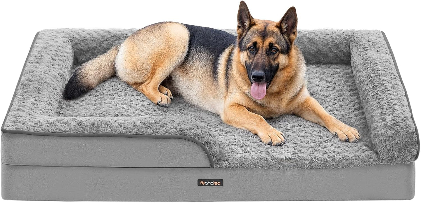Feandrea Orthopaedic Dog Bed for Large Dogs, Waterproof Dog Sofa Bed with Removable Washable Cover, 48 x 35 x 7 Inches, Dove Gray UPGW254G01