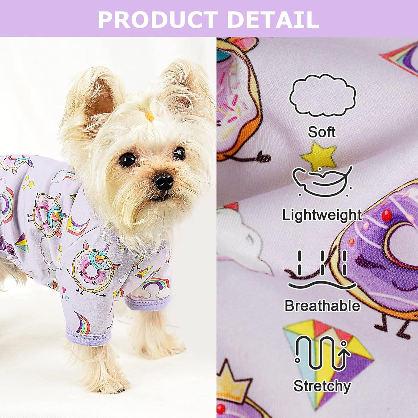 Dog Pajamas Pjs Summer Fall Dog Clothes for Small Dogs Girl - Boy - Medium Size Dogs, Soft Stretchy Puppy Clothes Doggie Onesies Cat Pet Jammies Outfit (Donut Purple, X-Large)