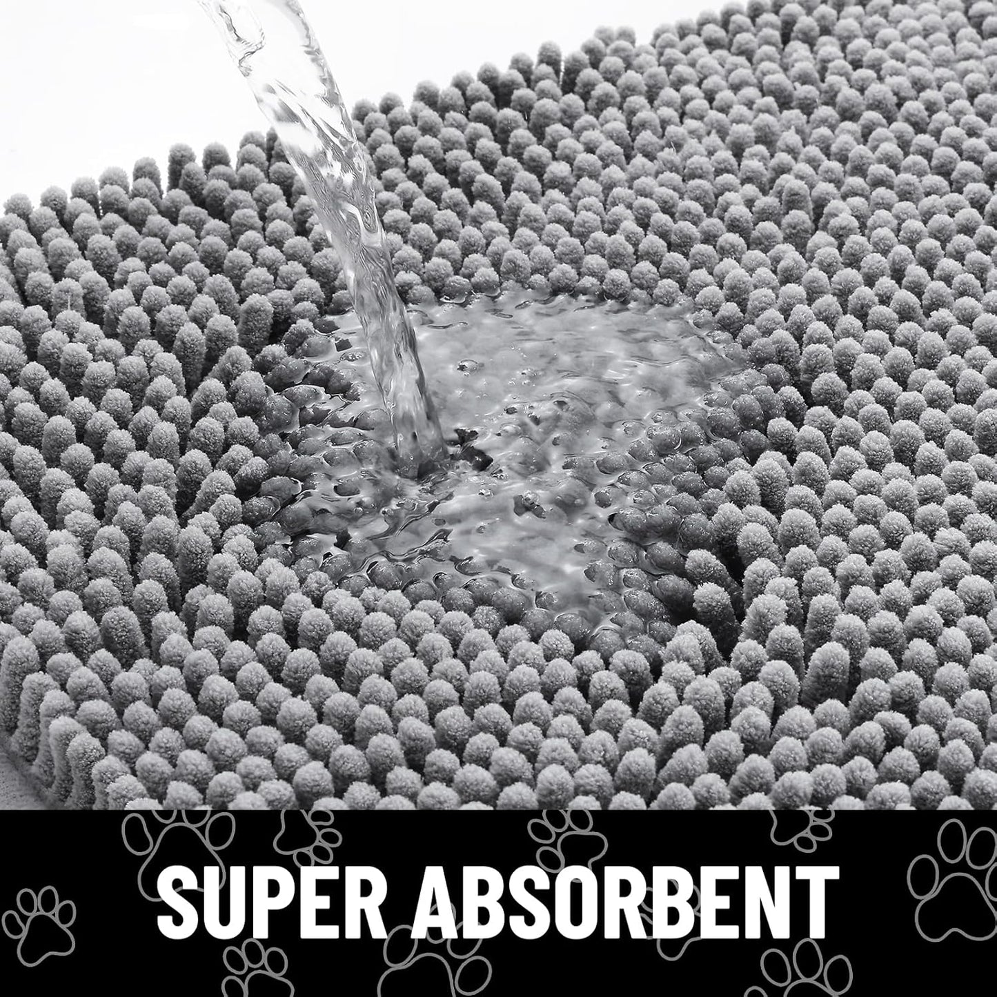 Smiry Dog Door Mat for Muddy Paws, Absorbent Dirt Trapper Non Slip Quick Dry Washable Chenille Mat for Mud Dogs, Entry Rug for Indoor and Outdoor (59x24 Inches, Grey)