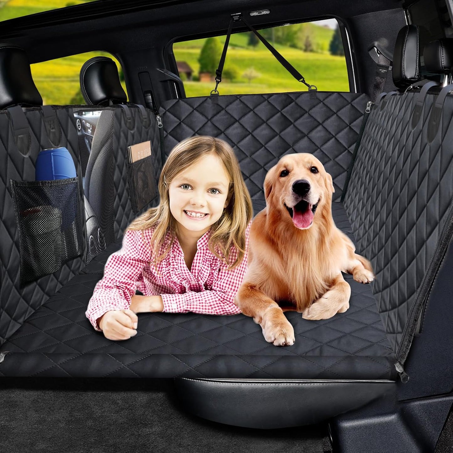 URPOWER XL Dog Back Seat Extender for Crew Cab Truck, Hard Bottom Dog Car Seat Cover Waterproof Dogs Car Hammock Pet Backseat Bed, Pet Truck Accessories for F150 / RAM 1500/ Tundra Crew Cab