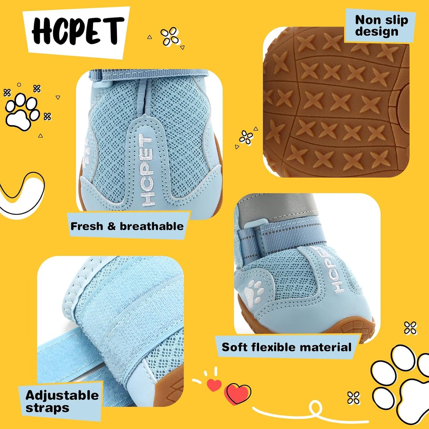 Hcpet Dog Shoes, Dog Boots for Large Dogs, Breathable Dog Booties Paw Protector for Summer Hot Pavement, Winter Snowy Day, Outdoor Walking, Indoor Hardfloors Anti Slip Sole Blue Size 6