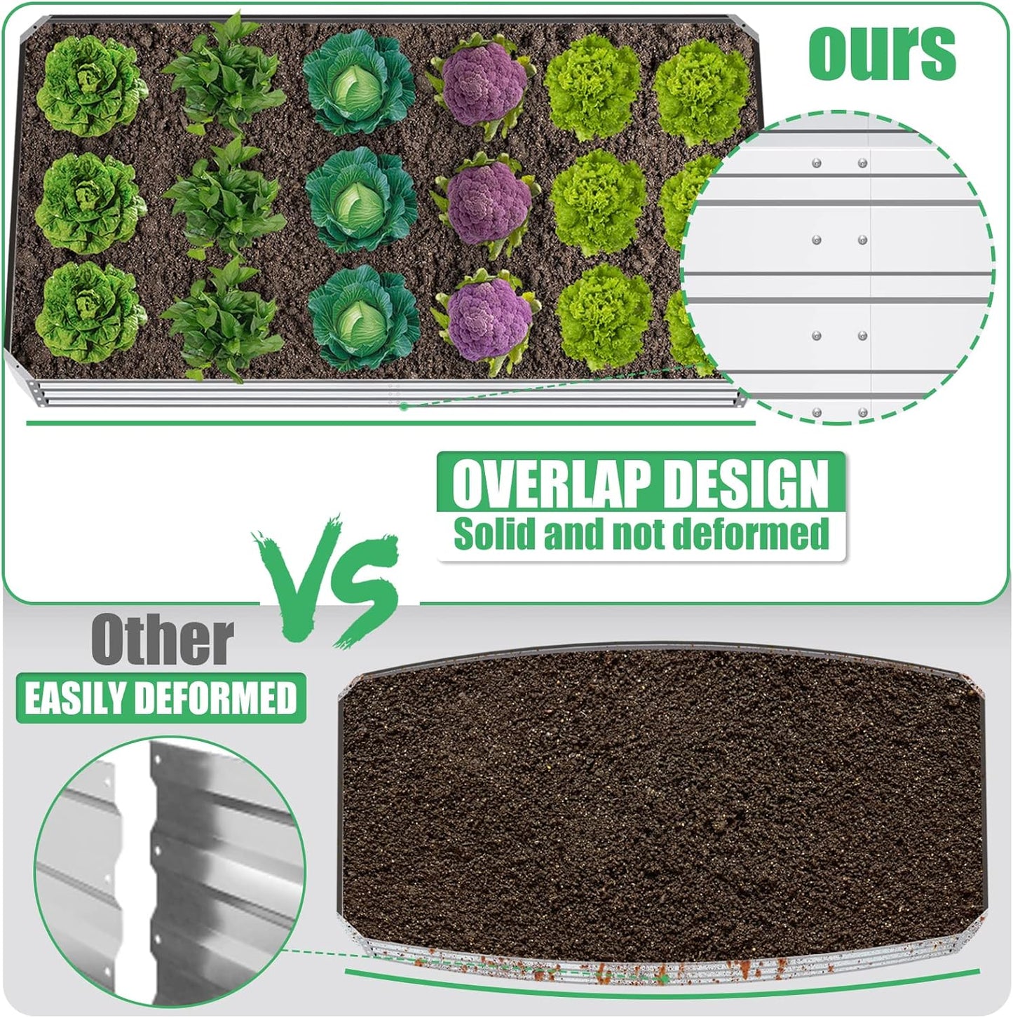 SnugNiture Galvanized Raised Garden Bed 8x4x2FT Outdoor Large Metal Planter Box Steel Kit for Planting Vegetables, Flowers