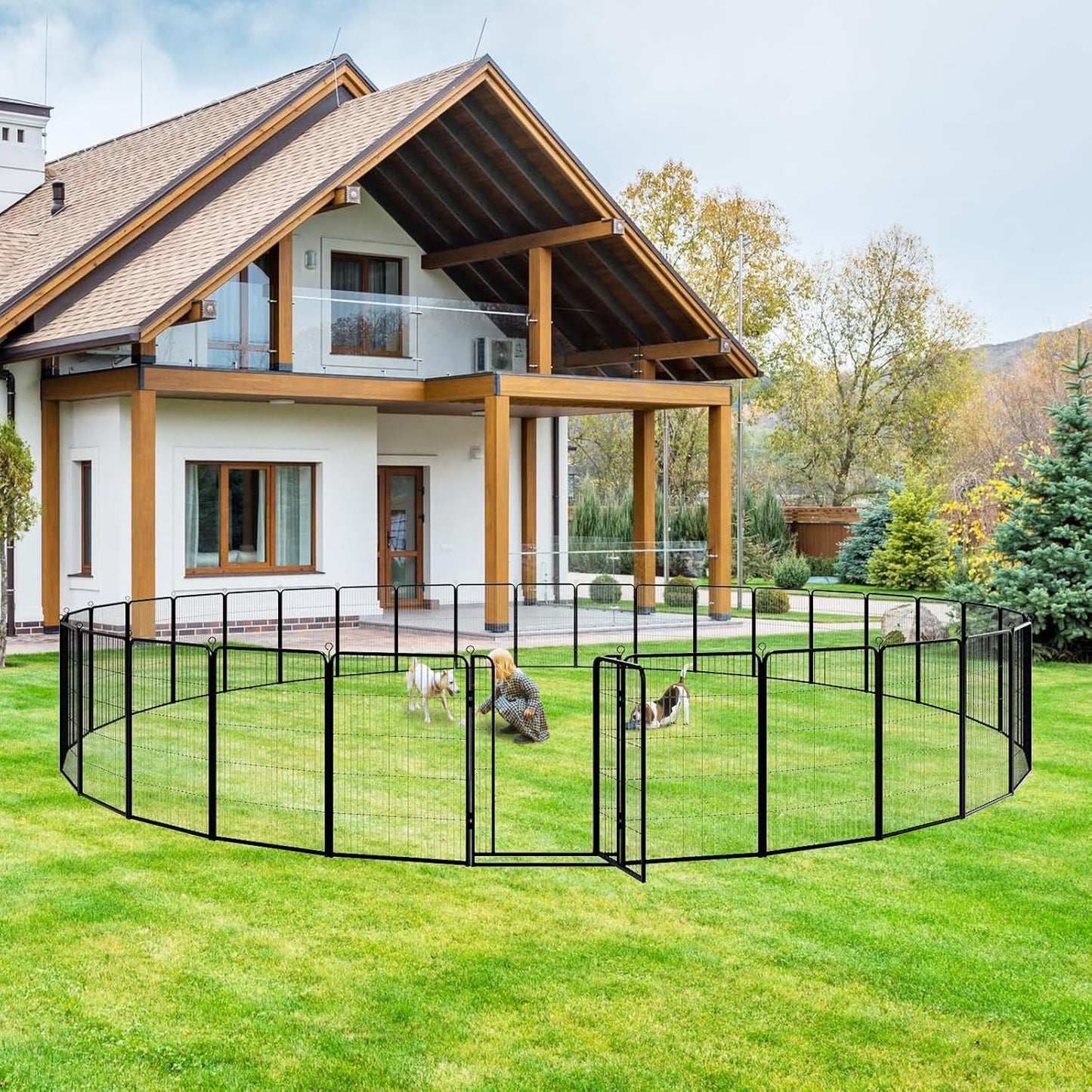 Dog Playpen Outdoor Extra Wide 32 Panels Heavy Duty Dog Fence 47" Height Anti-Rust with Doors Portable for RV Camping Yard, Total 84FT, 561 Sq.ft, Snowy Black