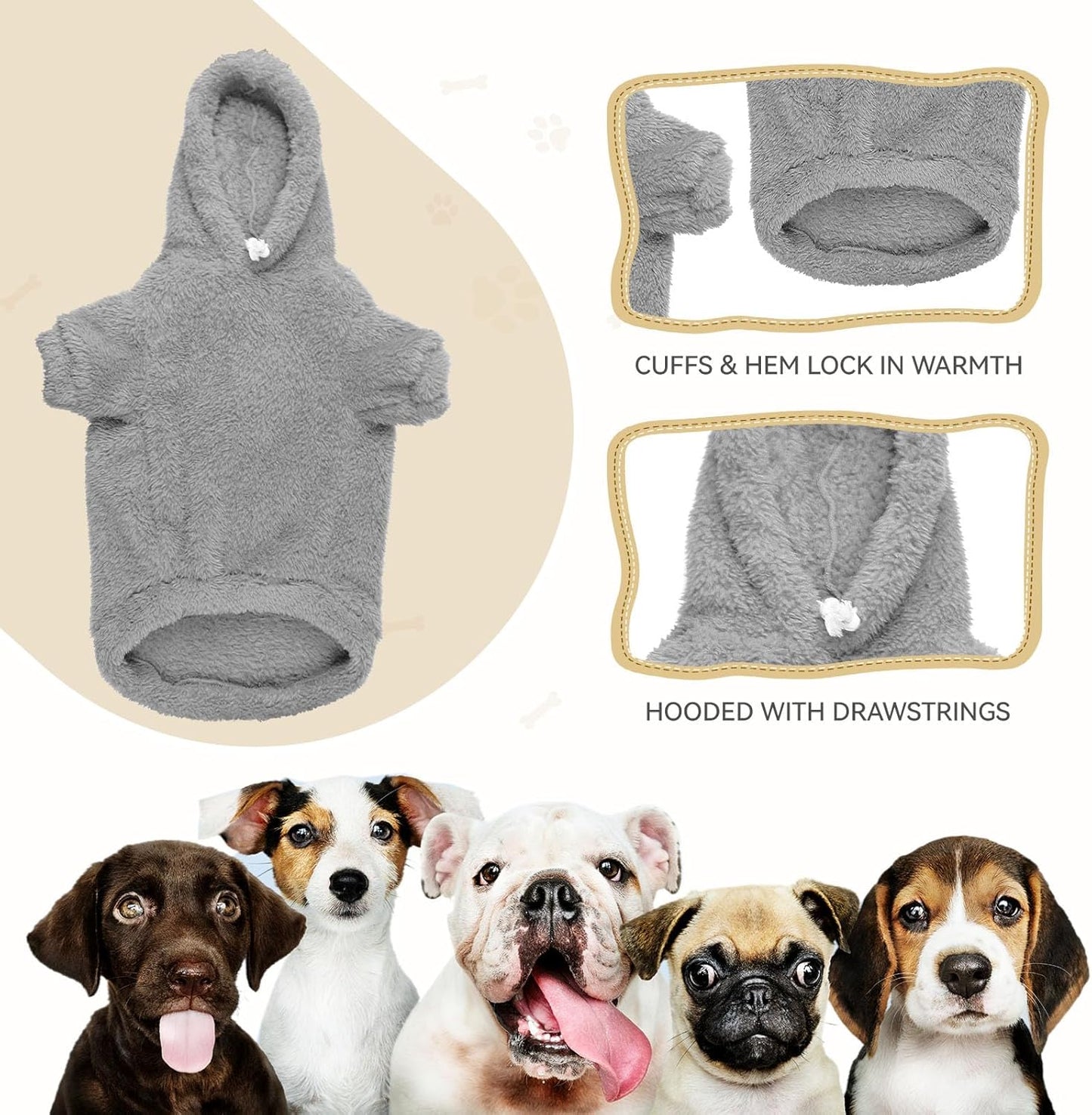 Fuzzy Dog Sweaters for Medium Dogs Dog Hoodie Soft Double-Sided Plush Fleece Pet Sweater Clothes Pet Coats Hoodie Sherpa Hooded Sweatshirt(Grey-M)