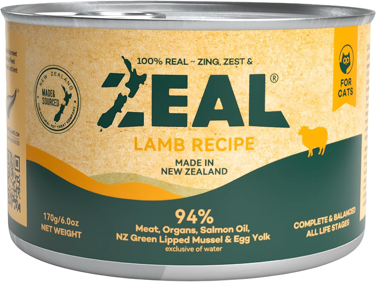 ZEAL New Zealand Wet Cat Food – High Protein, Grain-Free with Superfoods (Lamb, 6oz Can, 12-Pack)