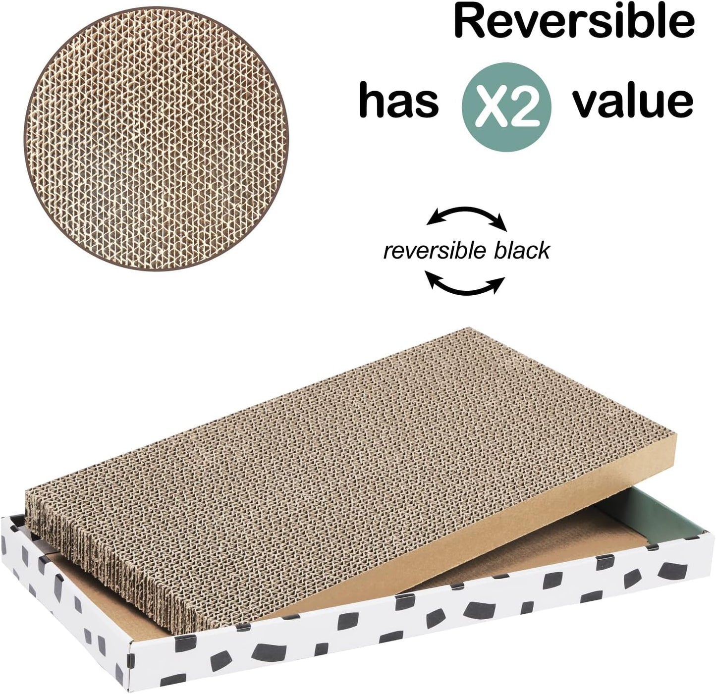 PAWSFANS Cat Scratcher Cardboard Scratch Pad with Box Durable Corrugate Scratching Kitty Sofa Lounge Bed Reversible Catnip Included for Indoor Cats,Large(Box, 1pcs)