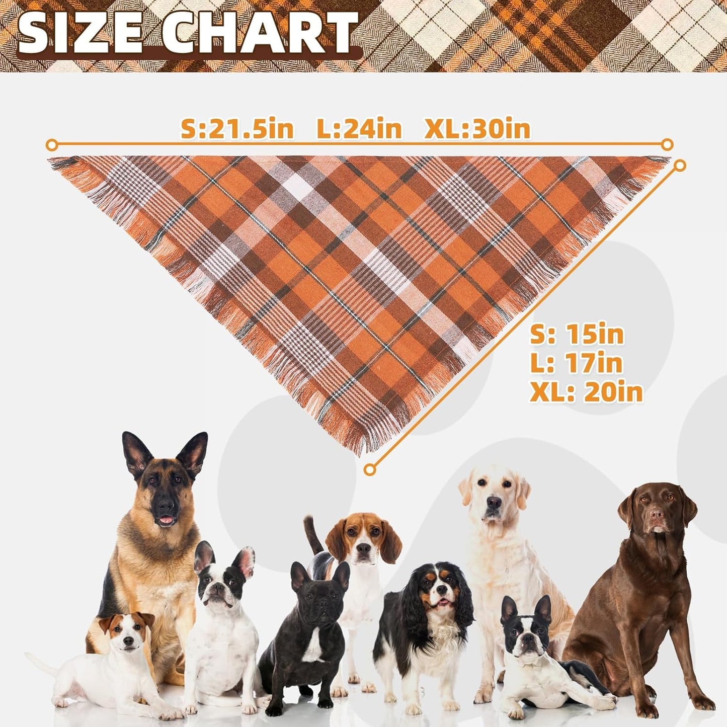 KOOLTAIL Thanksgiving Fall Dog Bandanas 4 Pack - Soft Breathable Washable Plaid Pet Scarf Bibs Kerchief, Dog Autumn Costume, Holiday Triangle Towel for Girl Boy Small Medium Large Dogs Cats, Orange L