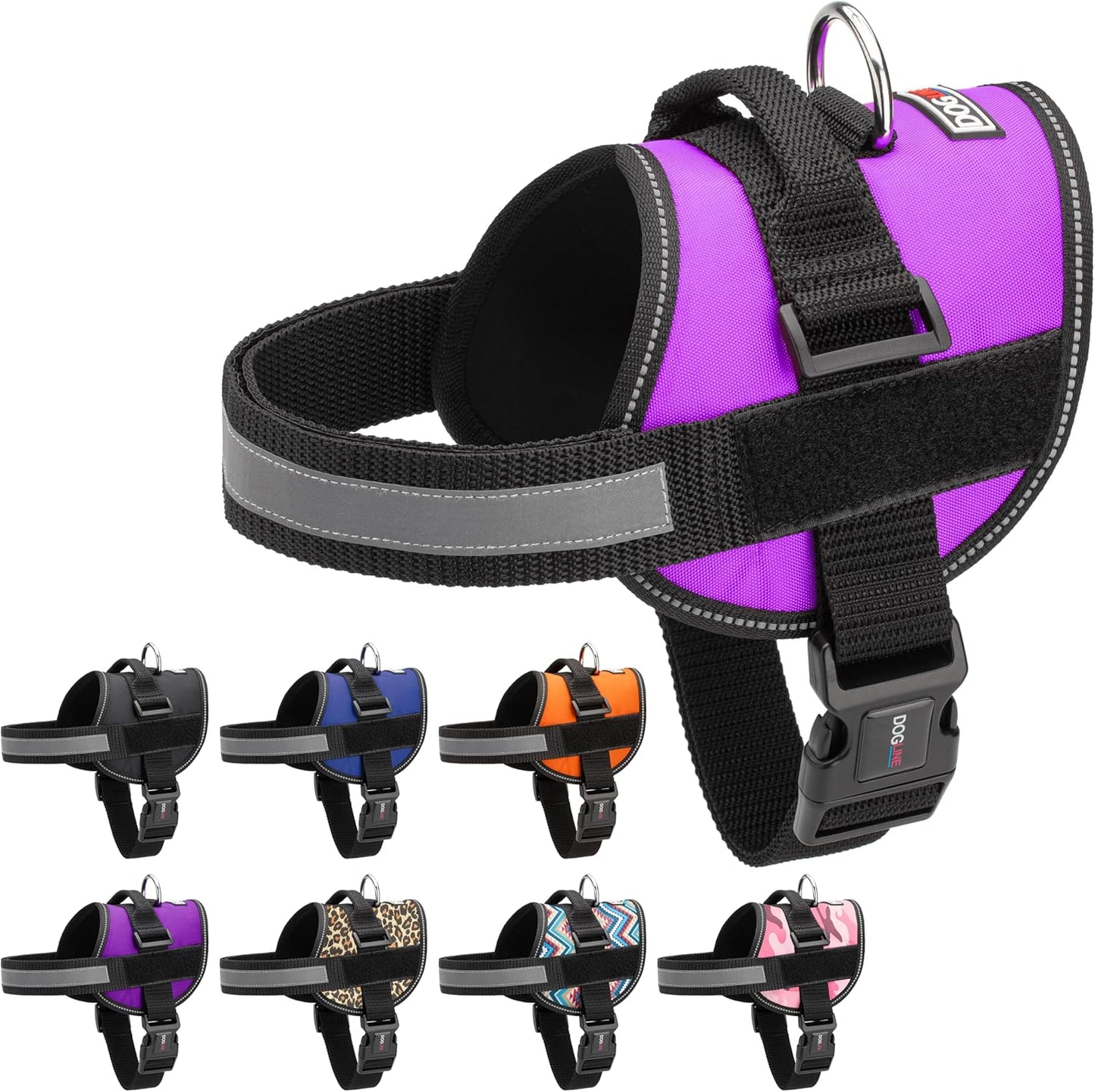 Dogline Dog Harness, Reflective No-Pull Adjustable Vest with Handle, Breathable No-Choke Harness for Small, Medium or Large Dogs Room for Patches Girth 18 to 24 in Purple