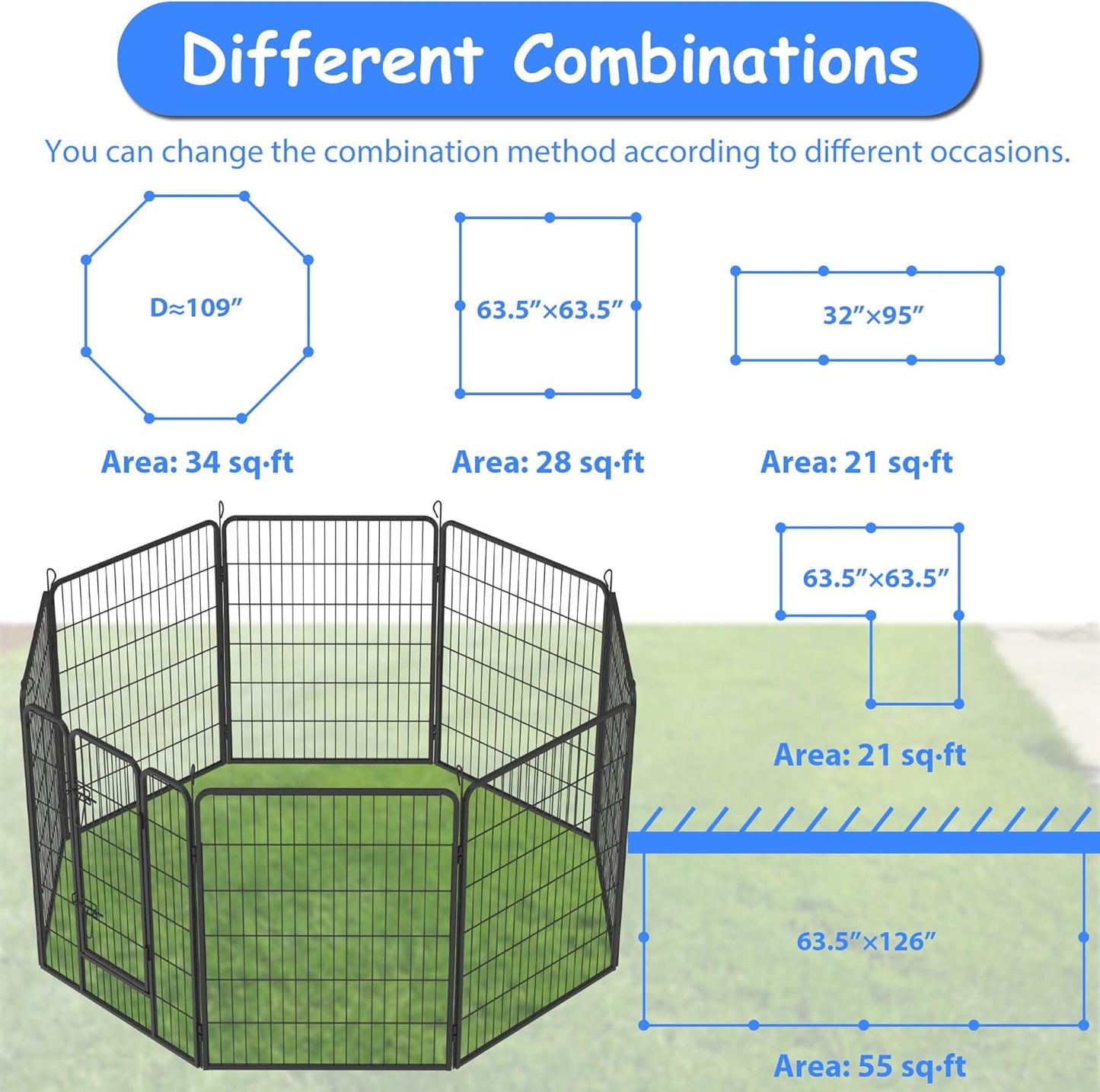 Dog Playpen, Outdoor Dog Fence, 8 Panels, 40" H Dog Pen for Medium/Small Dogs, Heavy Duty Metal Pet Fence with Gate, Portable Dog Fence for RV Camping and Yard (Black)