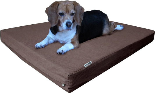 Dogbed4less Orthopedic Memory Foam Dog Bed for Medium Dogs with Washable Denim Cover, Waterproof Liner and Extra Pet Bed Case, 37X27X4 Inch, Brown