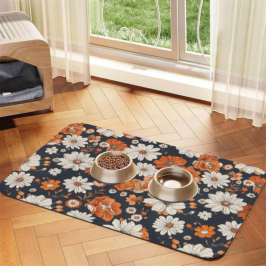 Watercolor Daisy Dog Food Mat Absorbent Bowl Mats No Stains Quick Dry Waterproof Pet Cat Placemats for Food and Water, 30x45cm