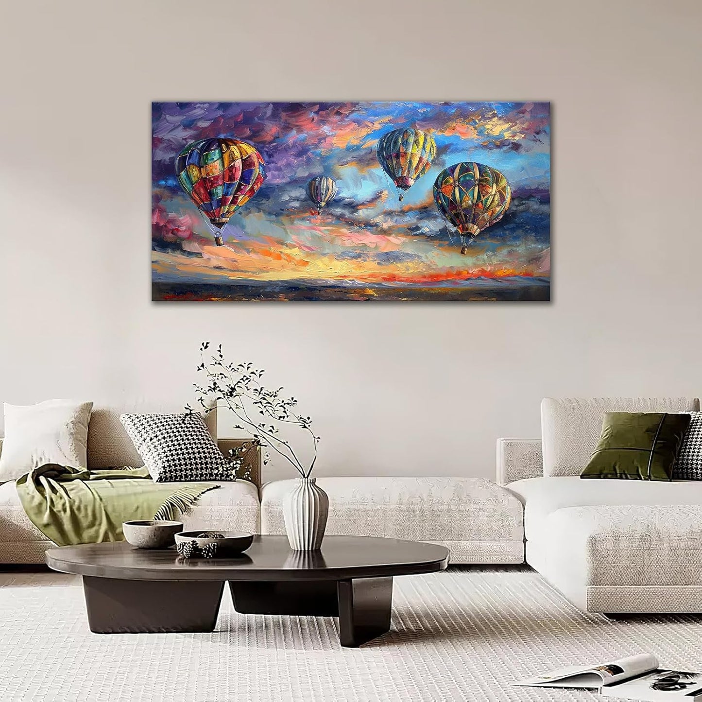 Extra Large Wall Art Hot Air Balloons Canvas Living Room Pictures Framed Prints Colorful Oversize Wall Decor Animal Painting Artwork for Bedroom Dining Home 60"x30"