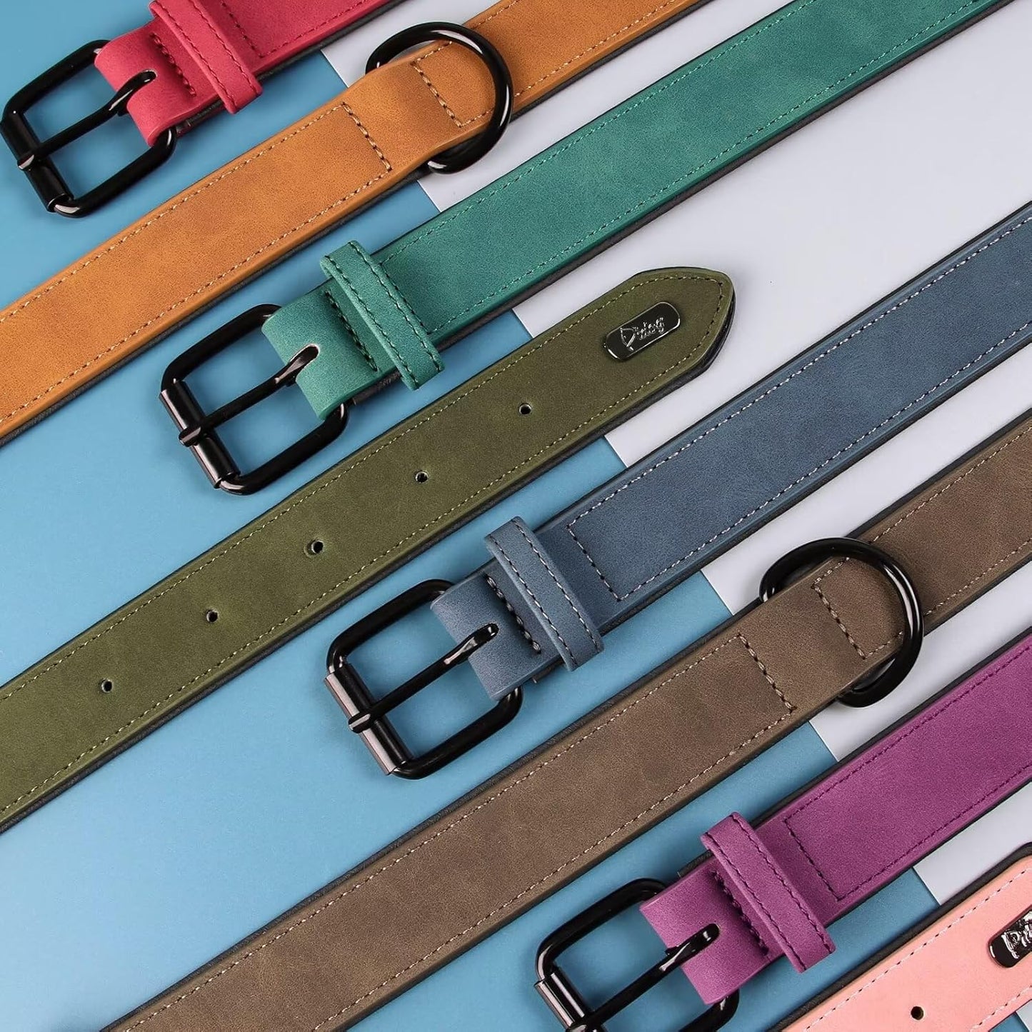 Didog Soft Padded PU Leather Dog Collar, Breathable and Adjustable Red Dog Collars for Small Dogs, Comfortable for Daily Walk, Red, M Fit Neck 12-15"(13-22 lbs)