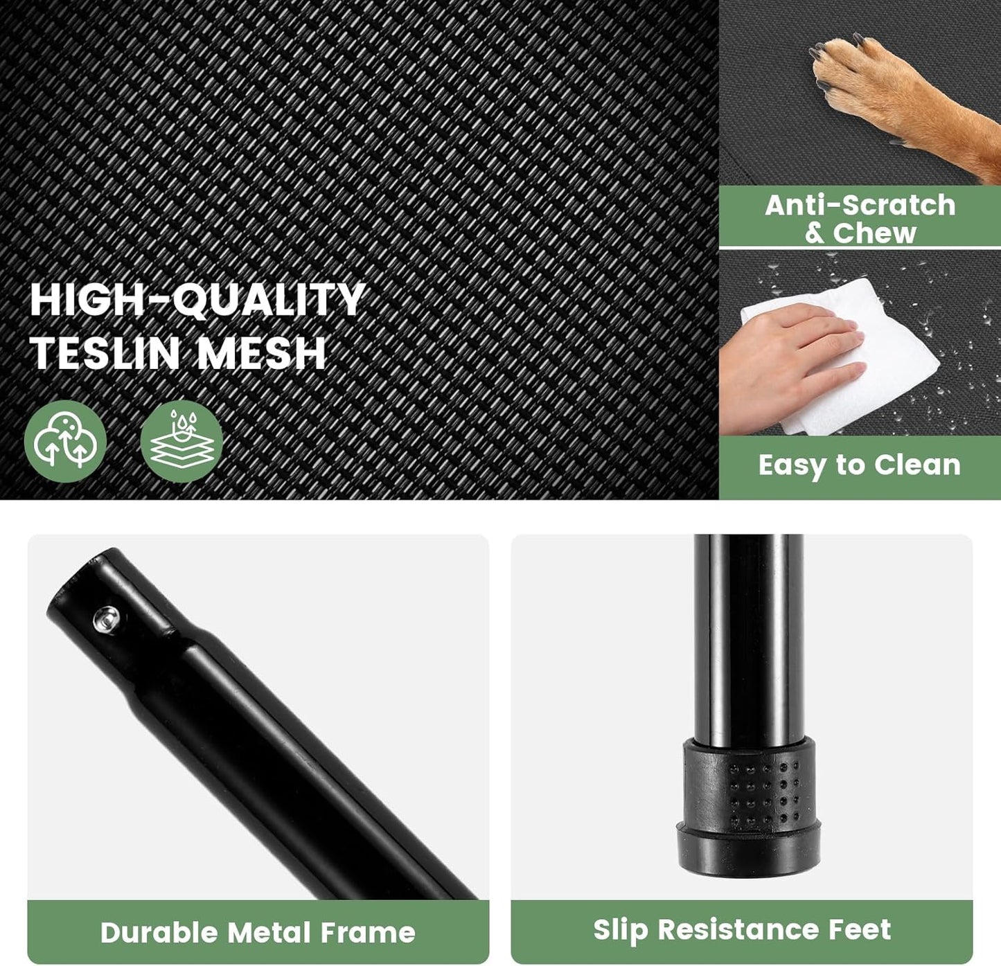 Elevated Dog Bed for Outdoor, Large Raised Dog Cot with Washable Mesh, Cooling Pet Cot Chew Proof for Outside Camping, 42"x30" Black