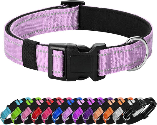 Reflective Dog Collar Padded with Soft Neoprene Breathable Quick Release Basic Dog Collars for Puppy Small Dogs Lavender