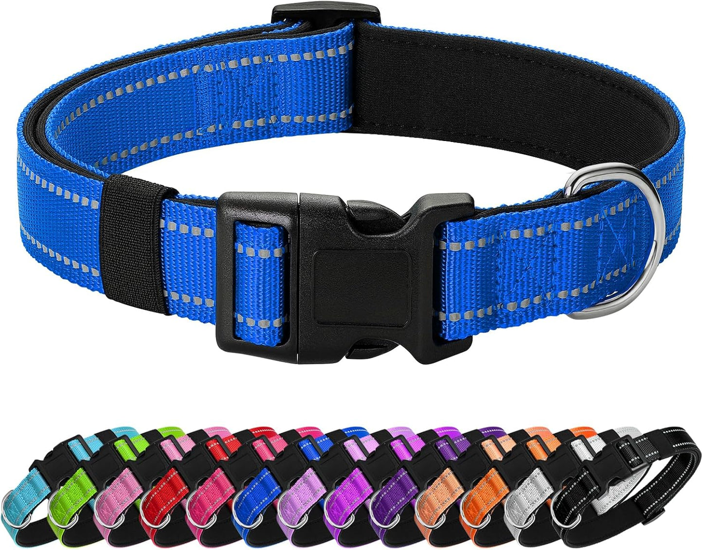 Reflective Dog Collar Padded with Soft Neoprene Breathable Quick Release Basic Dog Collars for Puppy Small Dogs Boy Girl Blue