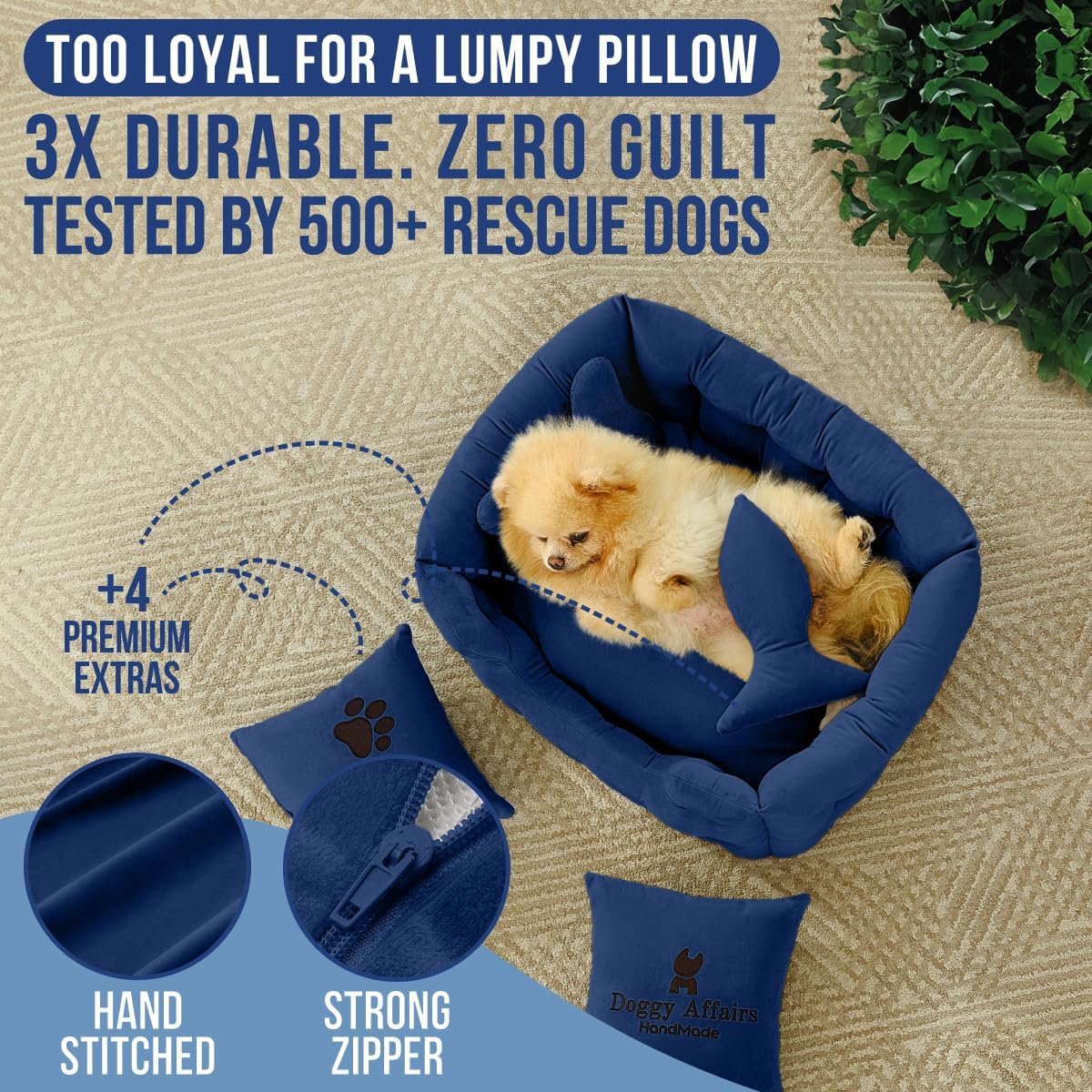 Luxury Dog Bed Chesterfield – Handcrafted Velvet Throne for Dogs | Joint Support, Calming & Temp-Regulating Comfort | Durable 5+ Years, Anti-Claw, Washable 100+ Times – XS, Blue