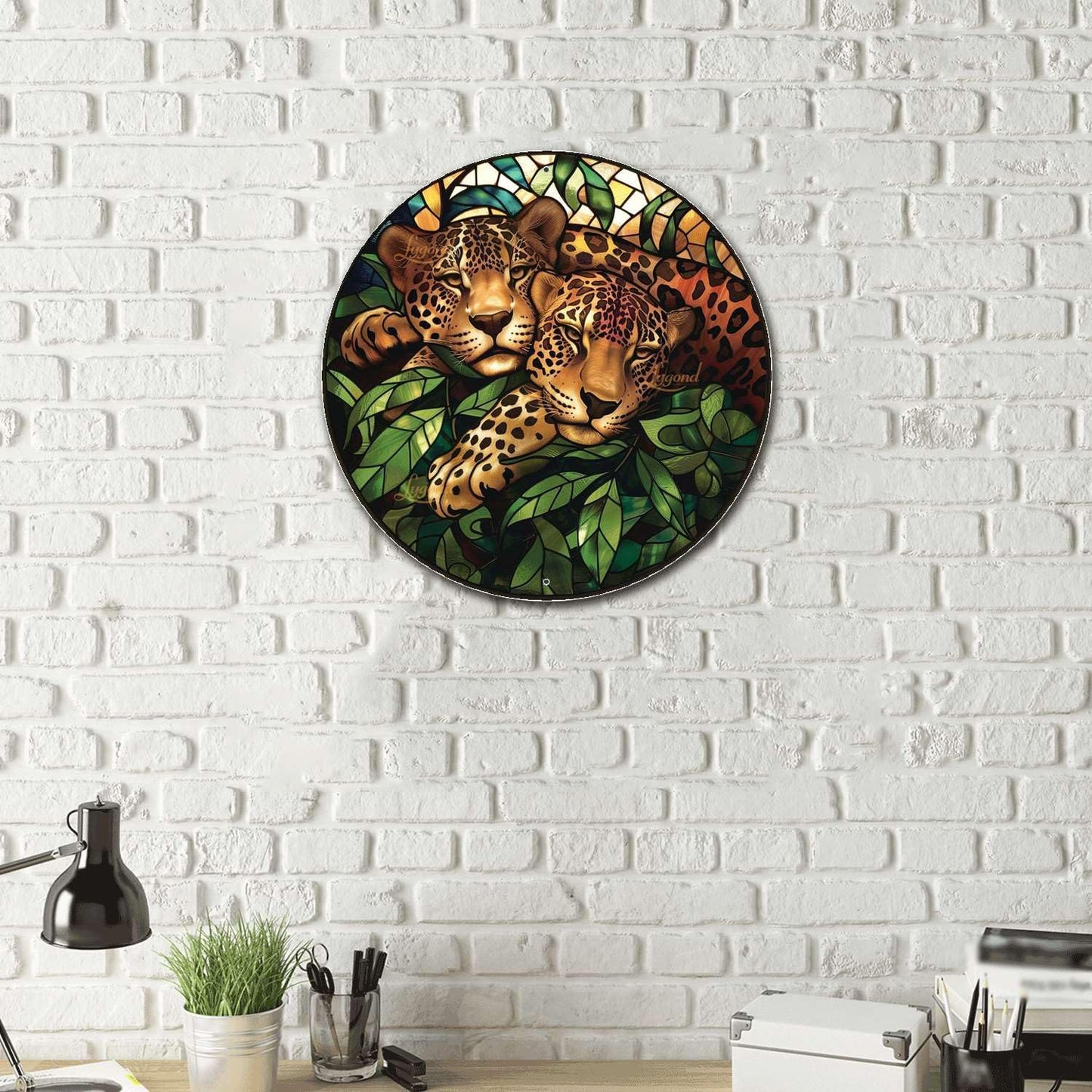 Lygond Metal Jaguar Garden Sign - Circular Stained Glass, 88 Inches