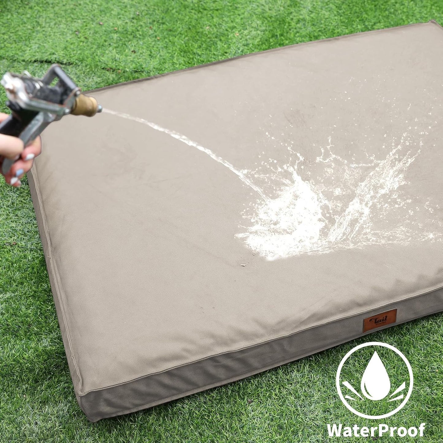 Orthopedic Dog Bed for Extra Large Dogs, XL Waterproof Dog Bed for Large Sized Dogs, Egg Crate Foam Pet Bed with Removable Washable Oxford Cooling Cover, Khaki