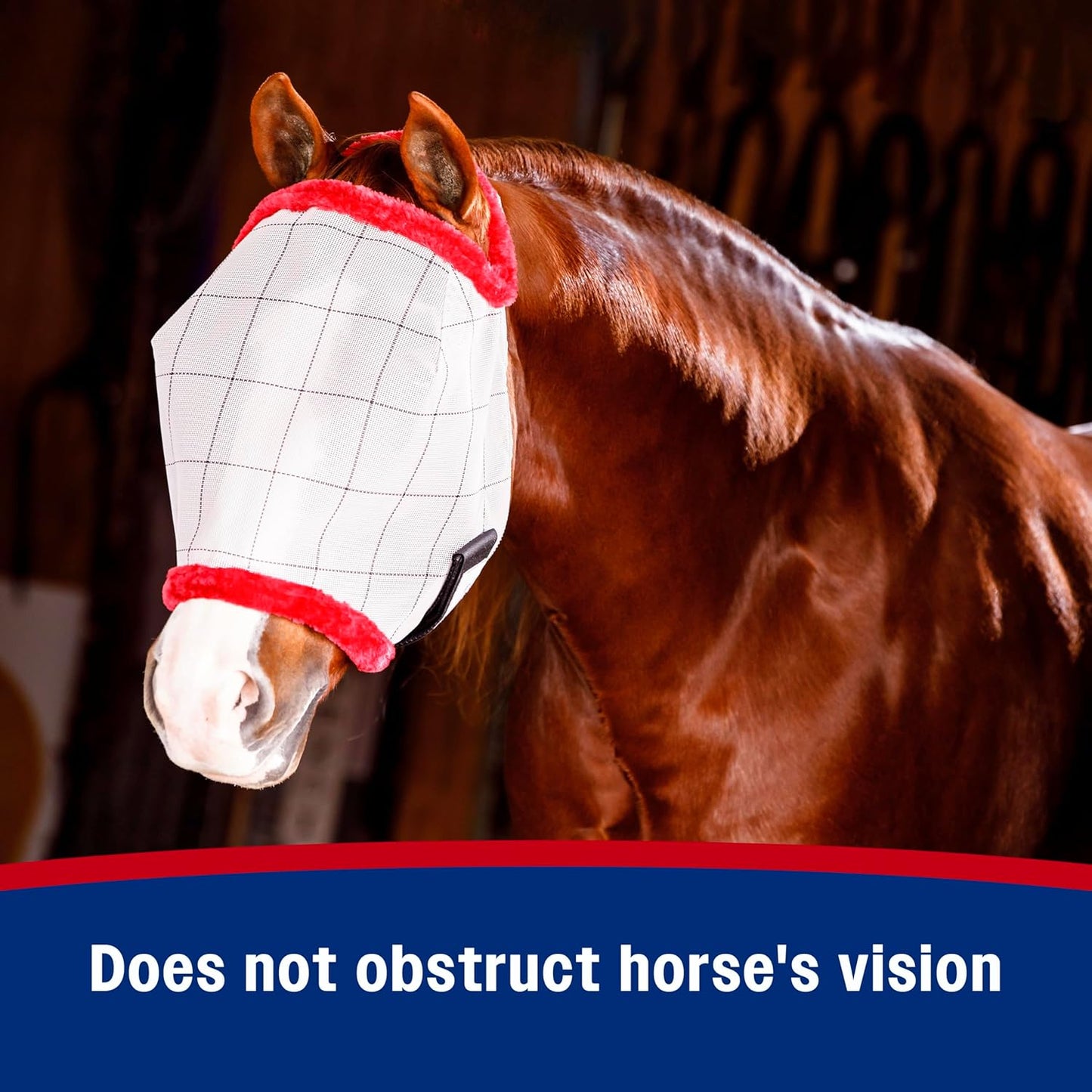 Farnam SuperMask II horse fly mask without ears, extended coverage, protects eyes from insects and debris, adjustable throat latch, Average Horse Size