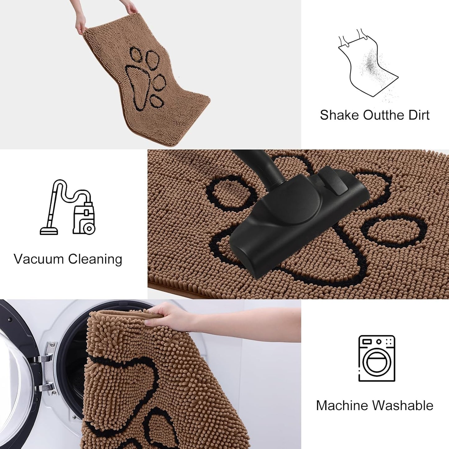 Smiry Dog Door Mat for Muddy Paws, Absorbent Dirt Trapper Non Slip Quick Dry Washable Chenille Mat for Mud Dogs, Entry Rug for Indoor and Outdoor (30x20 Inches, Coffee)