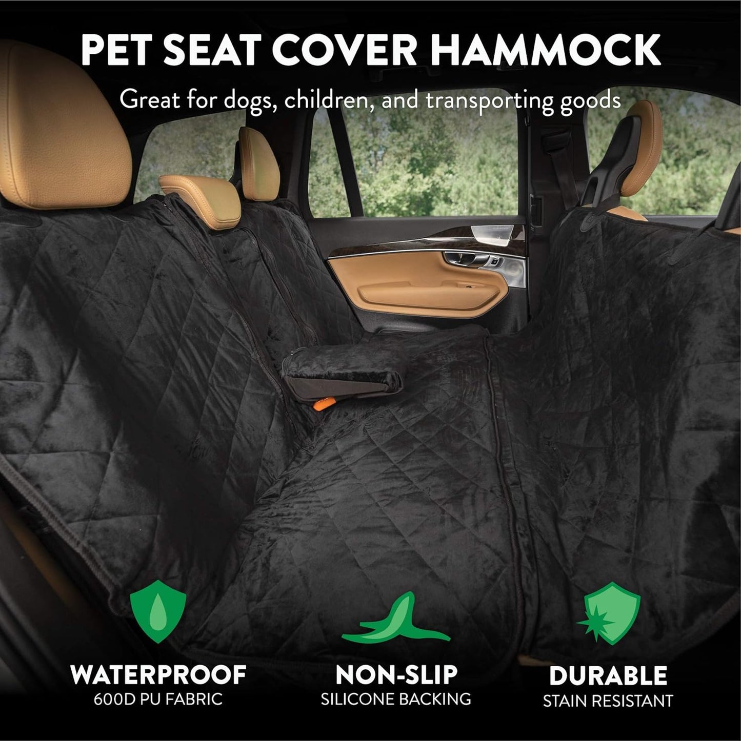 Plush Paws Products Luxury Rear Car Seat Protector w/Hammock | Washable & Waterproof Back Seat Dog Cover for Car, Truck, & SUV | Nonslip, Tear Resistant Pet Seat Cover | Regular Charcoal