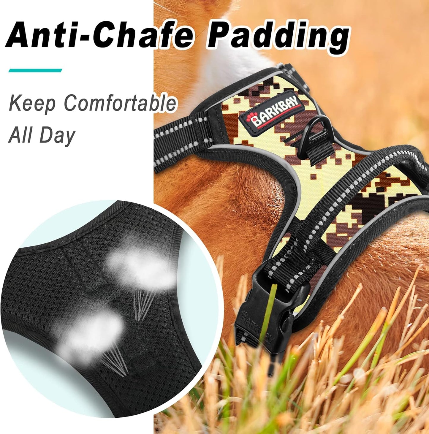 BARKBAY No Pull Dog Harness Large Step in Reflective Dog Harness with Front Clip and Easy Control Handle for Walking Training Running(Desert camo,S)