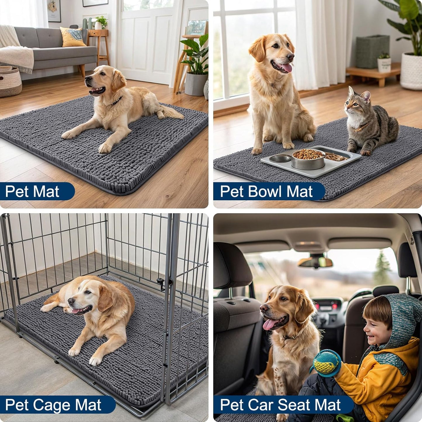 Smiry Dog Door Mat for Muddy Paws 47x24, Absorbs Moisture and Dirt Doormat, Non-Slip Washable Quick Dry Chenille Front Door Mat Indoor Entrance, Entryway Carpet for Inside Floor, Dark Grey