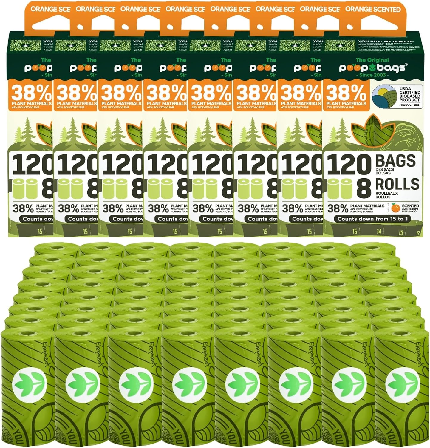 The Original Poop Bags® Dog Poop Bags Rolls – Orange Scented, 38% Plant-Based, USDA Certified, Heavy-Duty Poop Bags for Dogs, 960 Count