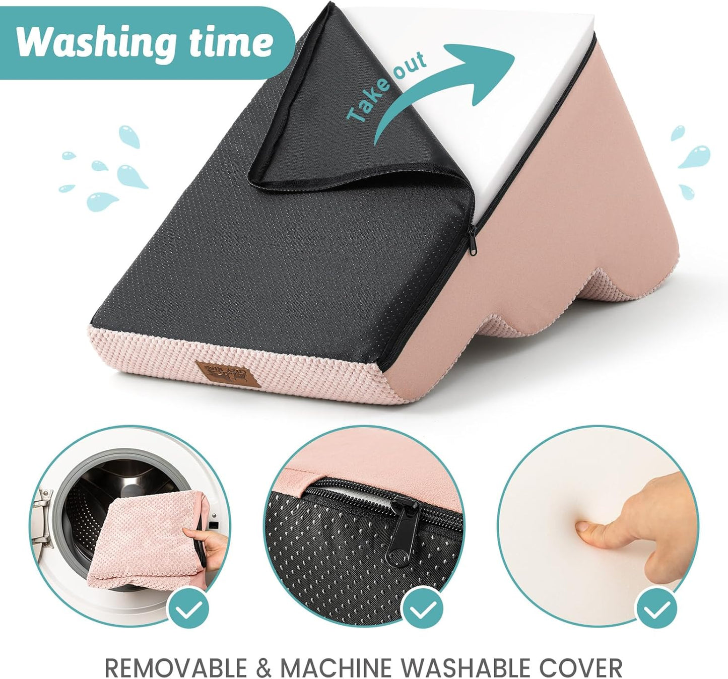 Dog Stairs for Small Dogs 15.7" H, Curved Dog Step for Puppy, Older Cat, Medium Pet Ramp for Sofa, Couch or Bed, Ladder with High Density Foam, 15.7x22.4x15.7 inch, 3 Step, Pink