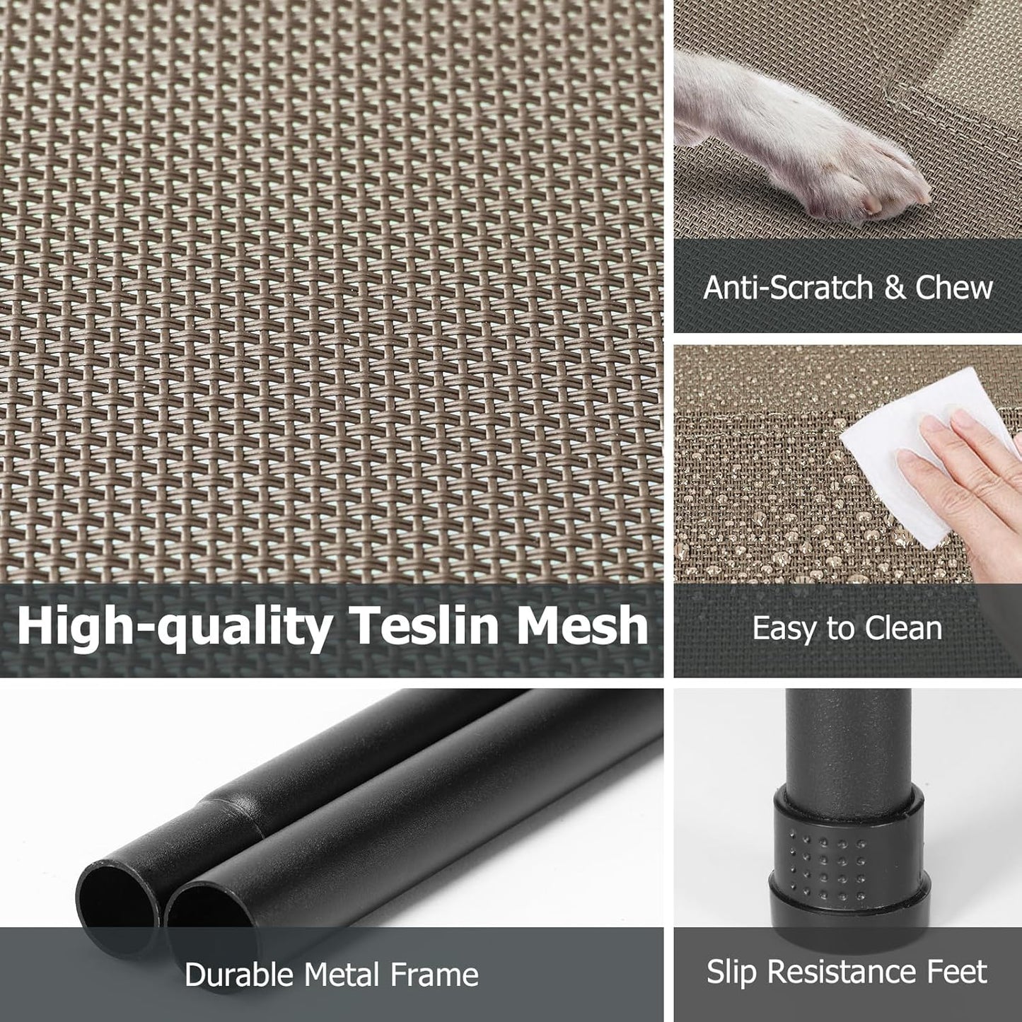 Elevated Dog Bed for Outdoor, XXL Raised Dog Cot Indestructible with Washable Mesh, Cooling Summer Pet Cot Chew Proof for Outside Camping Travel, 51 inch Brown