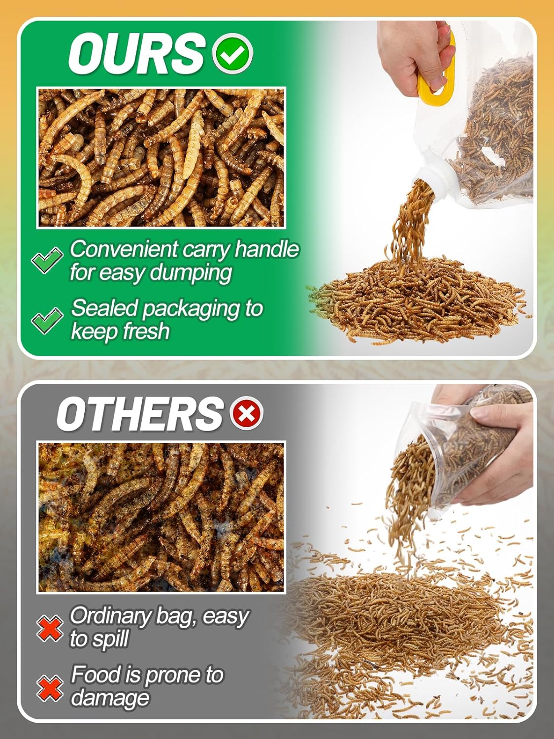 Mealworms Chicken Treats 3 Lbs with Handle Packing, High-Protein Promote Egg Production, Natural Chicken Feed for Laying Hens Wild Birds Ducks