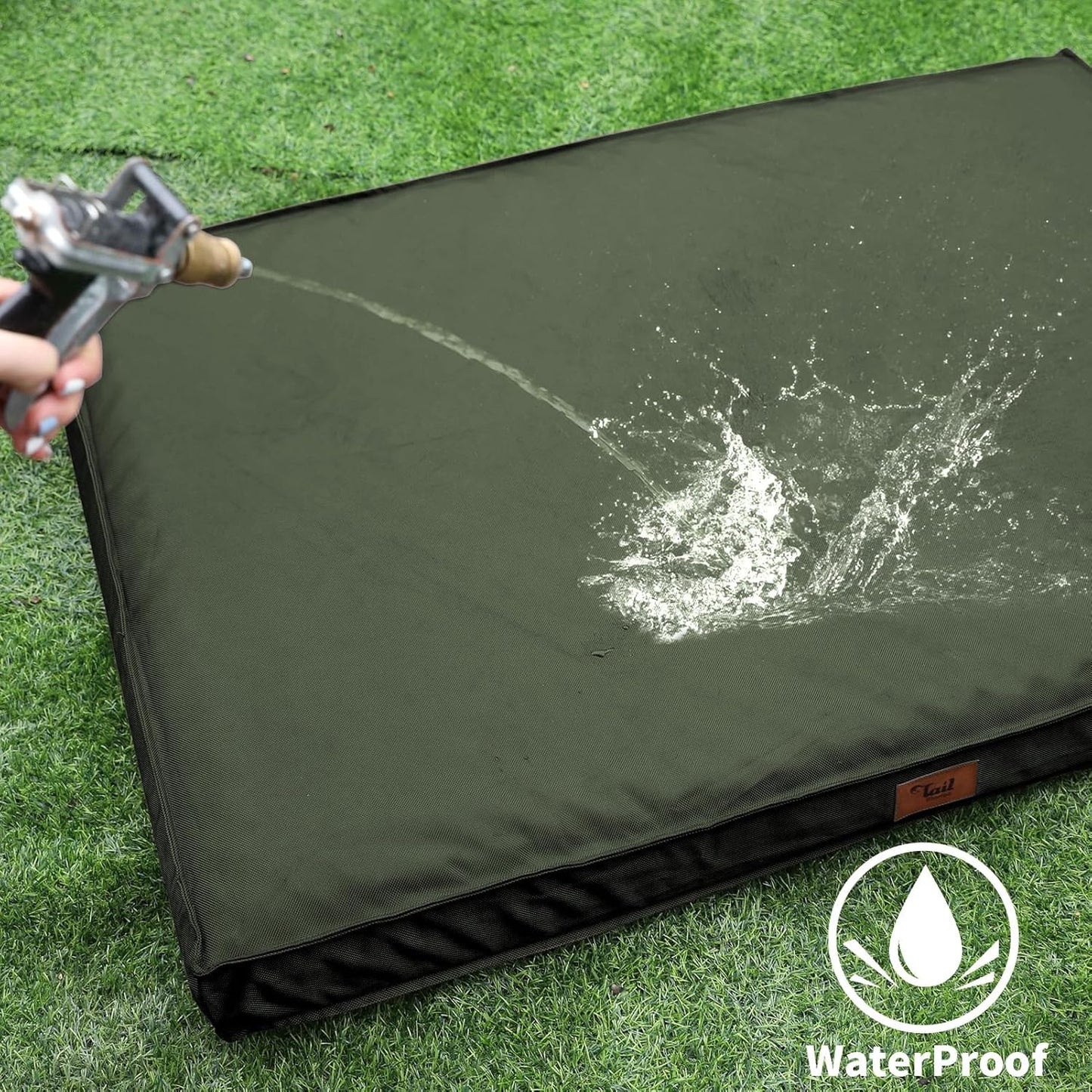 Outdoor Extra Large Dog Bed, Waterproof Dog Bed for Large Dogs, Orthopedic Egg Foam Pet Bed with Washable and Removable Oxford Cooling Cover, Dark Green