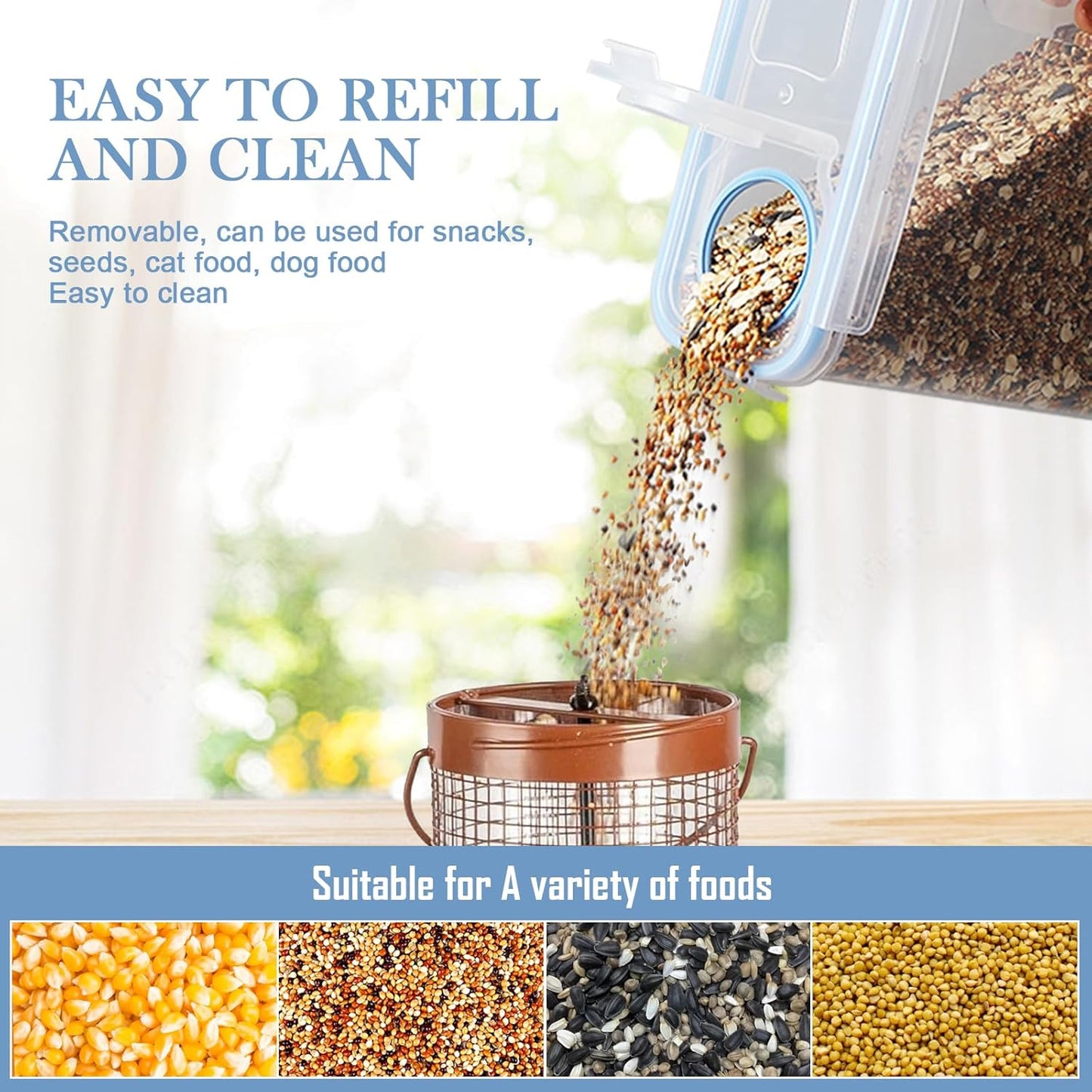 2Pack Bird Food Storage Container 3.52qt/4L & 2.2qt/2.5L, Airtight Pet Food Containers with Lids, Medium Latched Bird Seed Dispenser, BPA-Free