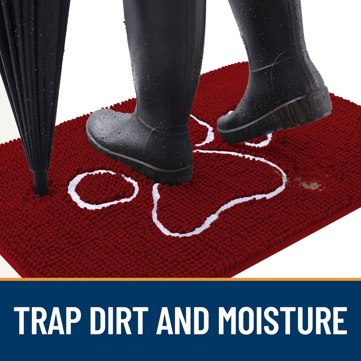 OLANLY Door Mat for Muddy Dog Paws 30x20, Ultra Absorbent Chenille Mud Doormat with Paw Print Design, Non-Slip Washable Doormat for Indoor Entryway, Quick-Dry Pet Bed Mats for Dirty Dogs, Red