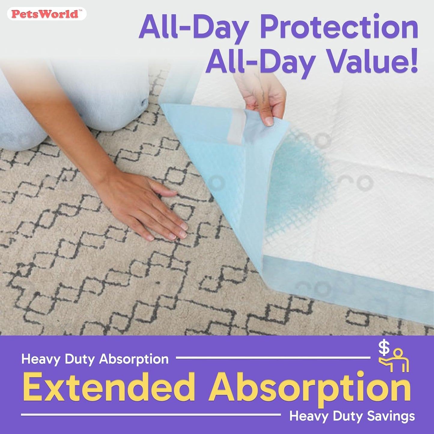 PETSWORLD Enormous Dog Training & Potty Pads, 37x54 inch - Tear Resistant with Strong Leak-Proof Backing, Optional Adhesive Tape, 1000 Count