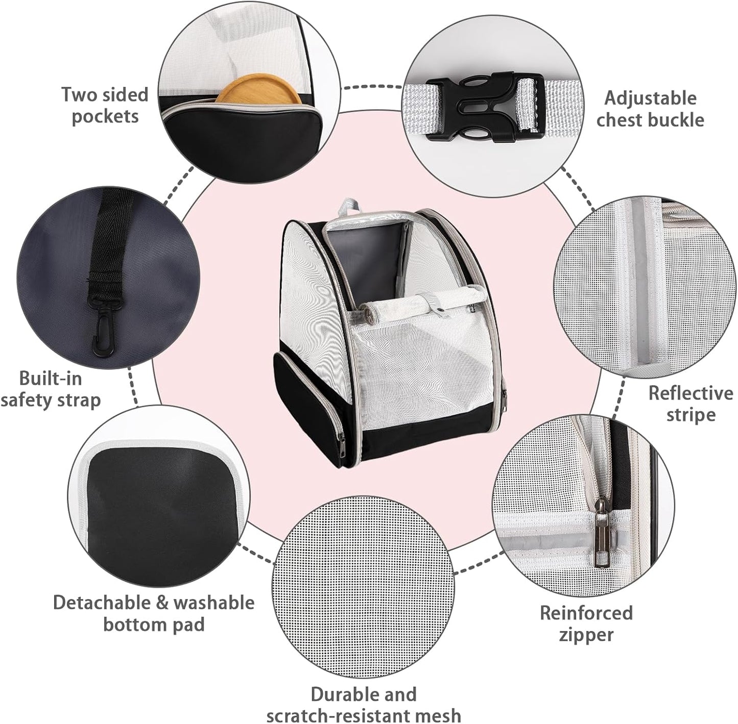 Cat Backpack Carrier,Pet Carrier Airline Approved for Small Dog Cat Puppy Kitten Bunny,Ventilated Mesh Design Animal Backpack for Hiking Camping Travel Bag (Black)