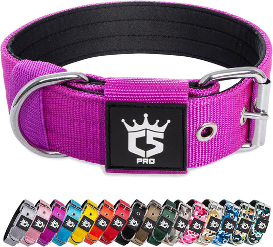 TSPRO Tactical Dog Collar 1.5 Inch Wide Thick Dog Collars with Heavy Duty Metal Buckle, Durable, Strong, Adjustable for Medium to Large Dogs (Purple L)