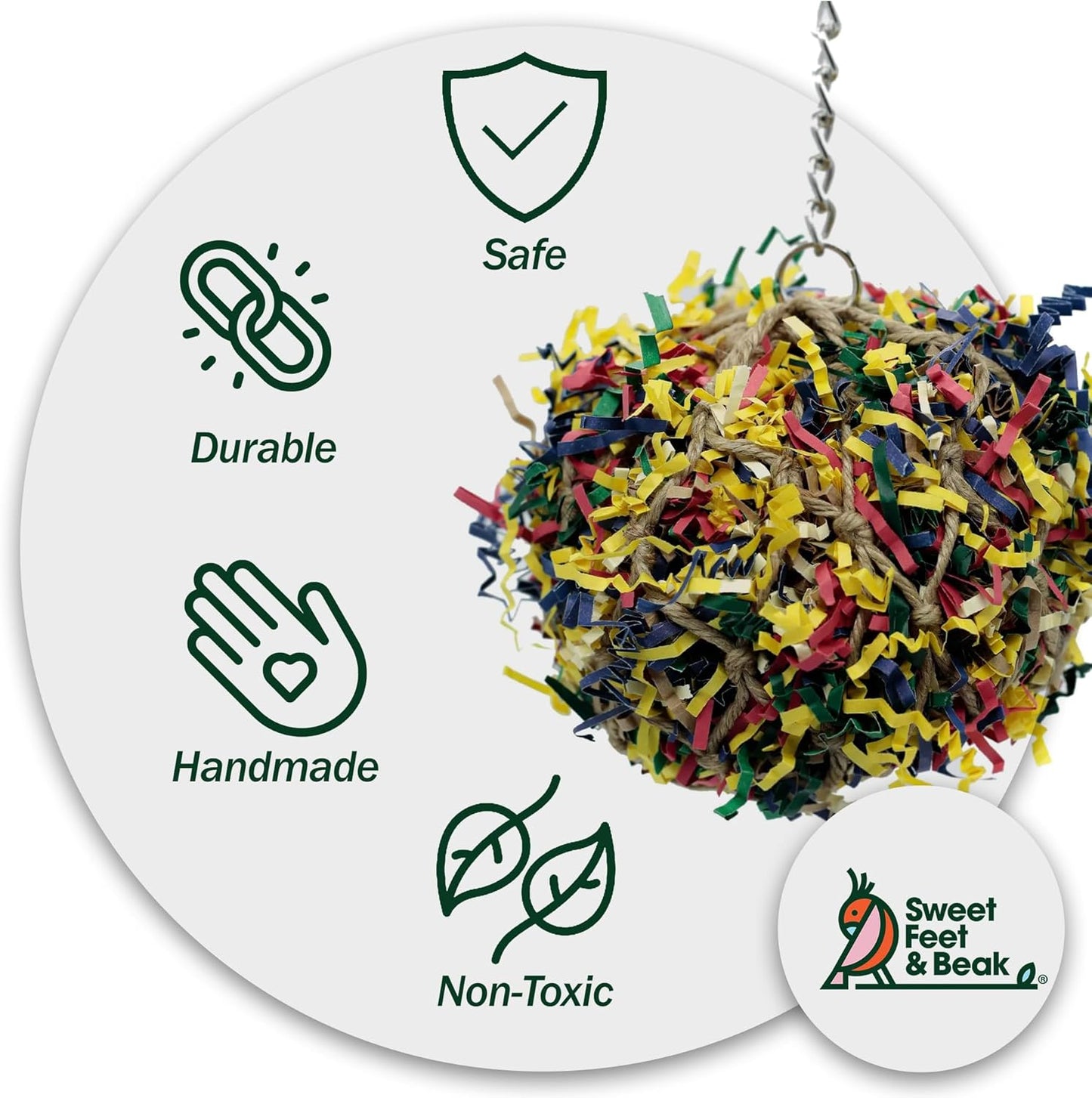 Super Shredder Ball - Bird Cage Accessories to Keep Your Bird Busy Foraging for Hidden Treasures - Non-Toxic, Easy to Install Bird Foraging Toys for Large Sized Birds - 7 Inch