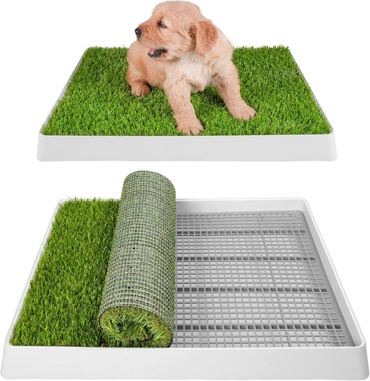 Dog Grass Pad with Tray, Dog Litter Box, Porch Potty for Puppy Pee Training, Indoor Portable Fake Grass Pee Pad System, Artificial Grass + Pee Pad Holder