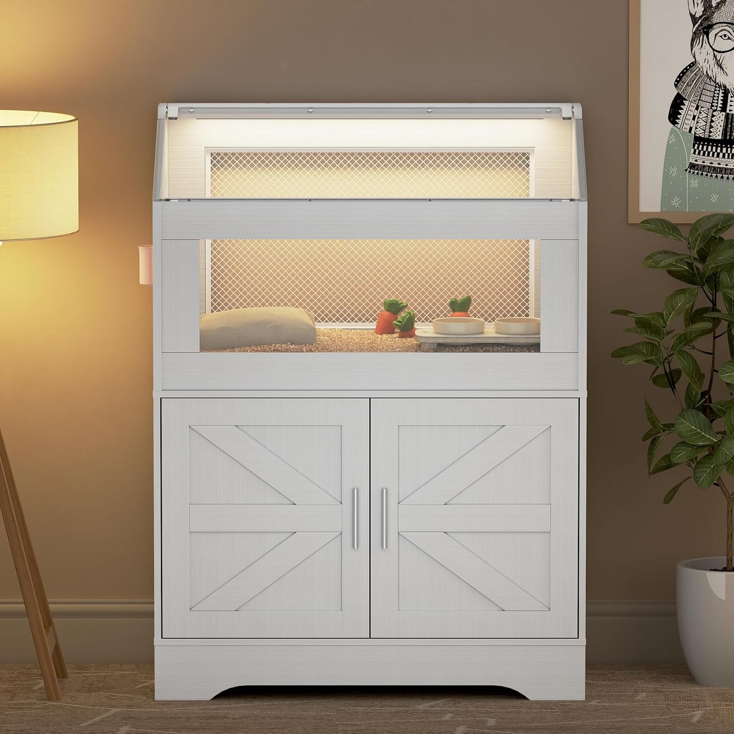 PAKASEPT Hamster Cage, Small Animal Cages with Storage Cabinet, Visual and Ventilated Large Habitats Hamster House for Rat, Guinea Pig, Hedgehog, Gerbil, White